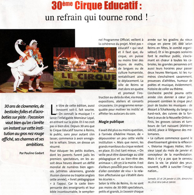 Marne: le Cirque Educatif à l'honneur dans le Mag'info de Reims
