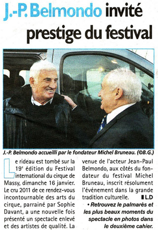 Essonne: la presse revient sur la venue de l'acteur Jean-Paul Belmondo au 19 Festival International du Cirque de Massy