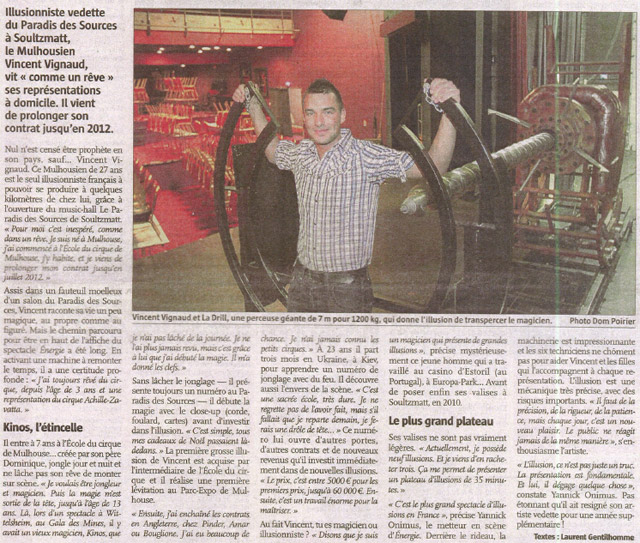 Haut-Rhin: l'illusionniste Vincent Vignaud à la une du journal l'Alsace