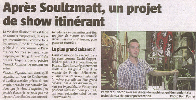 Haut-Rhin: l'illusionniste Vincent Vignaud à la une du journal l'Alsace