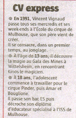 Haut-Rhin: l'illusionniste Vincent Vignaud à la une du journal l'Alsace