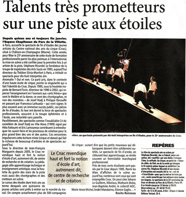 Paris: le Centre National des Arts du Cirque dans le quotidien Direct Matin
