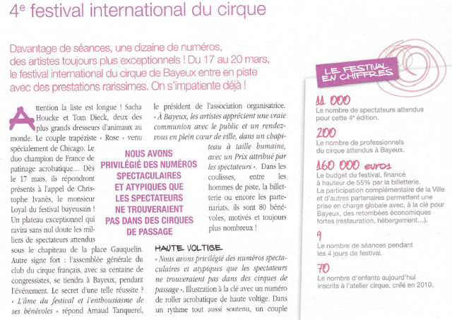 Calvados: le 4 Festival International du Cirque de Bayeux à l'honneur dans le magazine Bayeux à Vivre