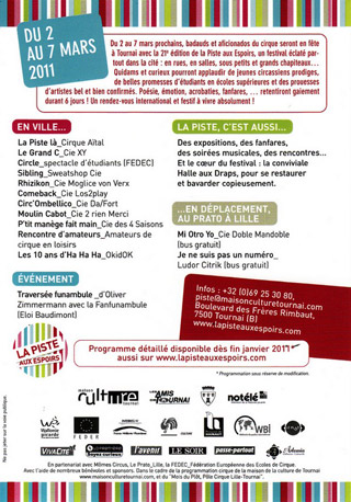 Belgique: 21 édition du festival de la Piste aux Espoirs à Tournai du 02 au 07 mars 2011