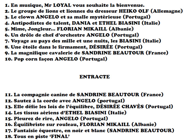 Belgique: le programme 2011 du Cirque Firmin Bouglione
