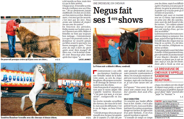 Belgique: le Cirque Firmin Bouglione à l'honneur dans le journal La Province