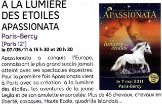 Paris: Apassionata présente son nouveau spectacle équestre au Palais Omnisports de Bercy le 07 mai 2011