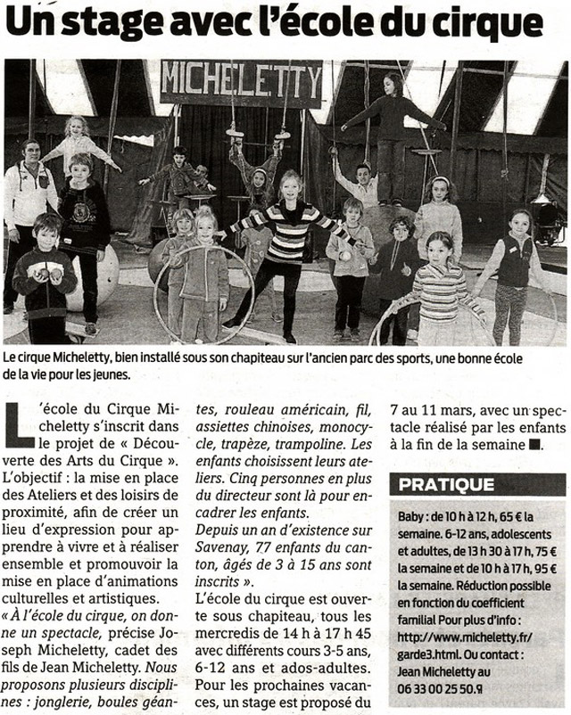Loire-Atlantique: l'Ecole du Cirque Micheletty dans Presse Océan