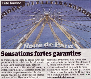 Paris: la Foire du trône dans le quotidien Metro
