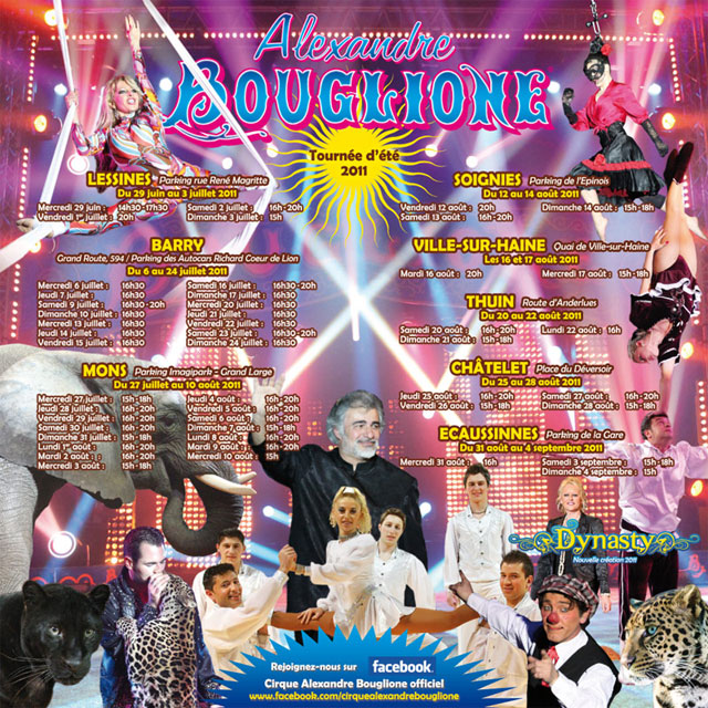 Belgique: le flyer de la tournée d'été 2011 du Cirque Alexandre Bouglione