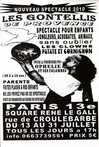 Paris: le flyer 2011 du Cirque Gontellis dans le 13 arrondissement de Paris
