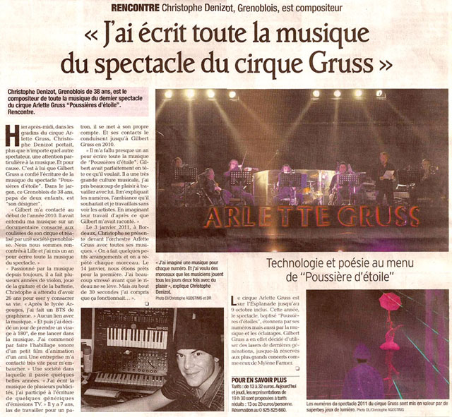 Isère: rencontre avec Christophe Denizot le compositeur des musiques 2011 du Cirque Arlette Gruss
