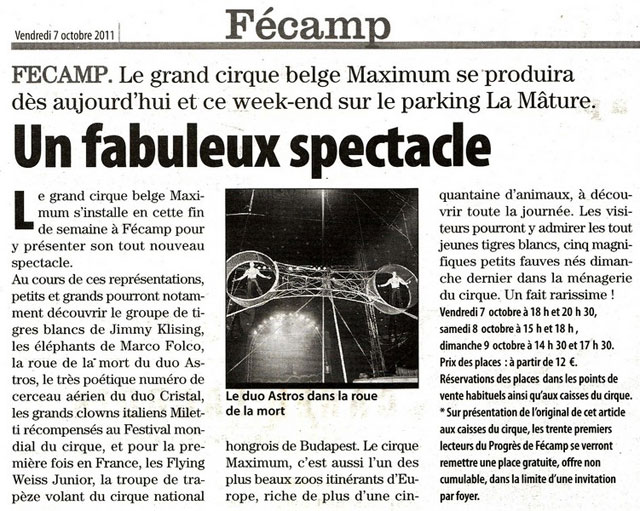 Seine-Maritime: le Cirque Maximum à Fécamp à l'honneur dans Paris-Normandie