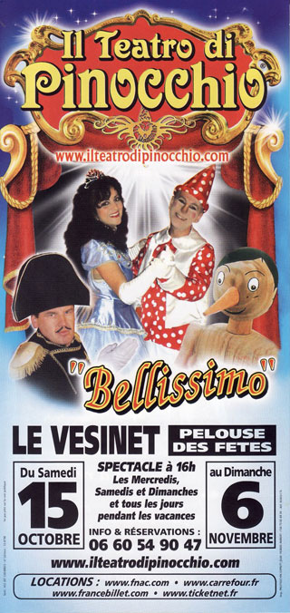 Yvelines: le flyer publicitaire 2011 du Teatro di Pinocchio au Vésinet