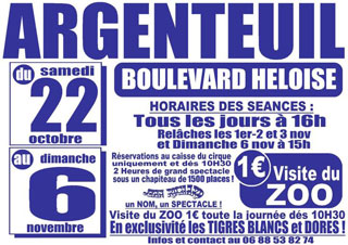 Val-d'Oise: le Nouveau Cirque Jean Richard à Argenteuil du 22 octobre au 06 novembre