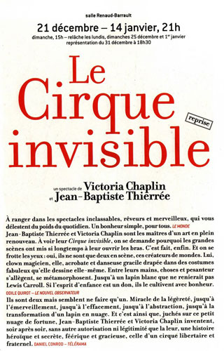 Paris: le Cirque Invisible au Thétre du Rond-Point du 21 décembre 2011 au 14 janvier 2012