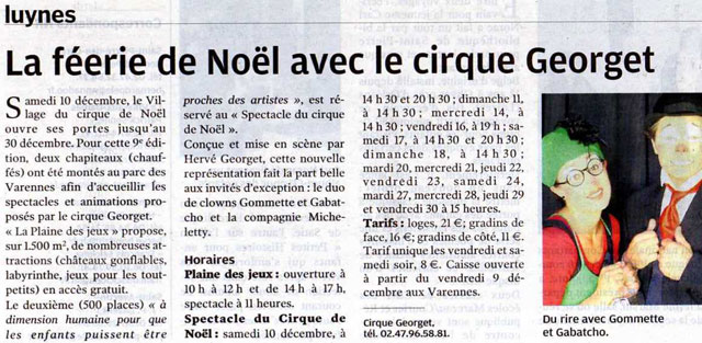Indre-et-Loire: le Village du Cirque de Nol à l'honneur dans La Nouvelle République