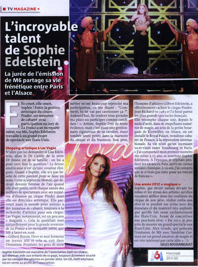 L'Incroyable Talent de Sophie Edelstein a l'honneur dans Tv Magazine
