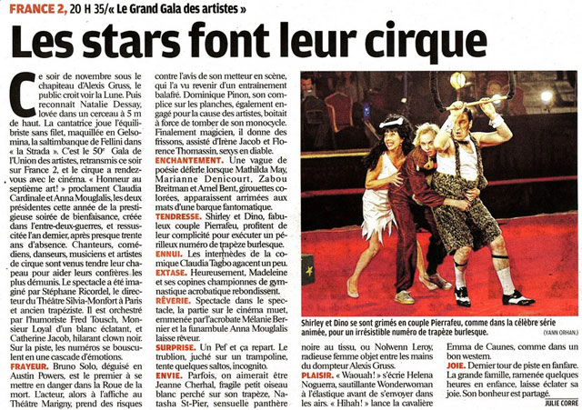 Paris: le 50 Gala de l'Union des Artistes à l'honneur dans Le Parisien