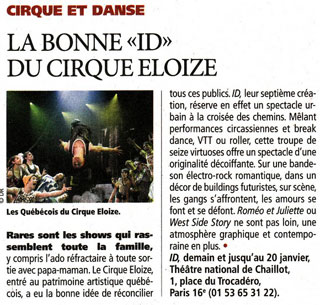 Paris: le Cirque Eloize au Thétre National du Chaillot du 24 décembre 2011 au 20 janvier 2012