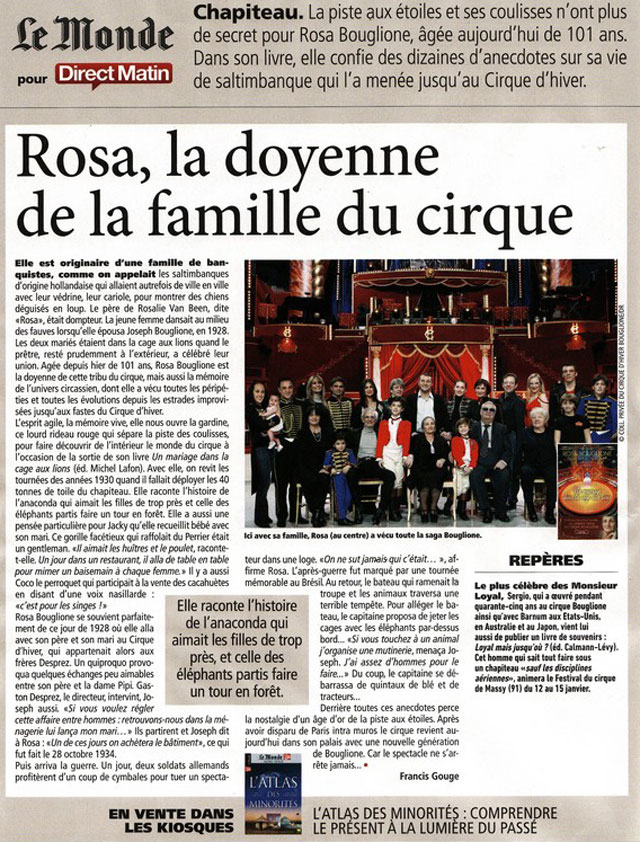 Le quotidien Direct Matin célèbre les 101 ans de Madame Rosa Bouglione