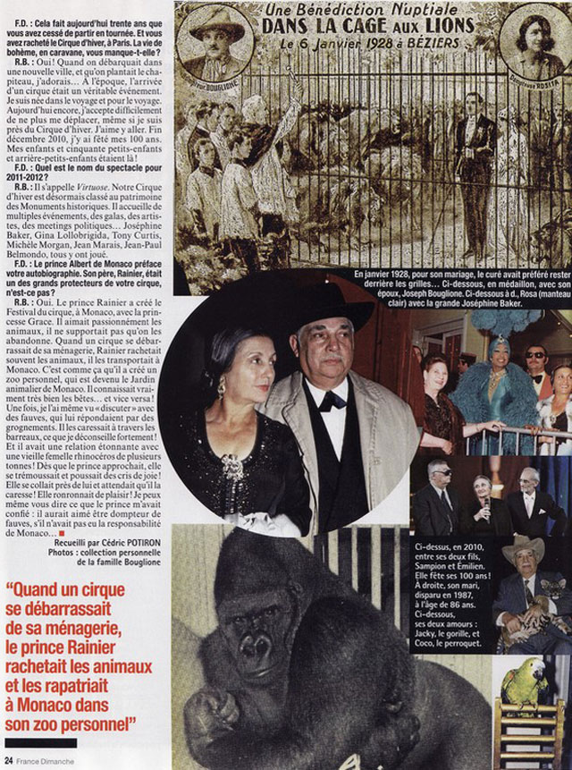 Interview de Madame Rosa Bouglione dans l'hebdomadaire France Dimanche