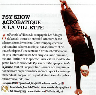 Paris: fin du séjour des 7 Doigts de la Main au Parc de La Villette le 30 décembre 2011