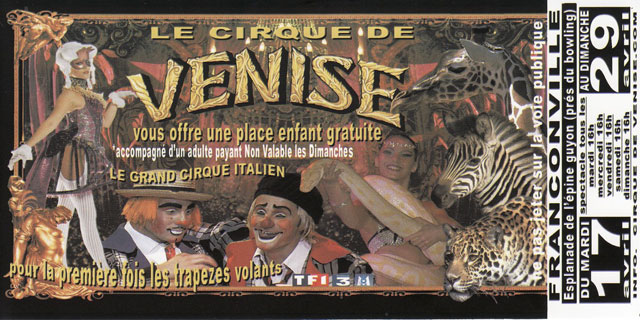 Val d'Oise: le flyer publicitaire 2012 du Cirque de Venise à Franconville