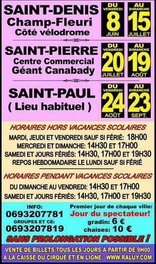 Île de La Réunion: le Cirque Raluy à Saint-Denis-de-La-Réunion du 08 juin au 15 juillet 2012