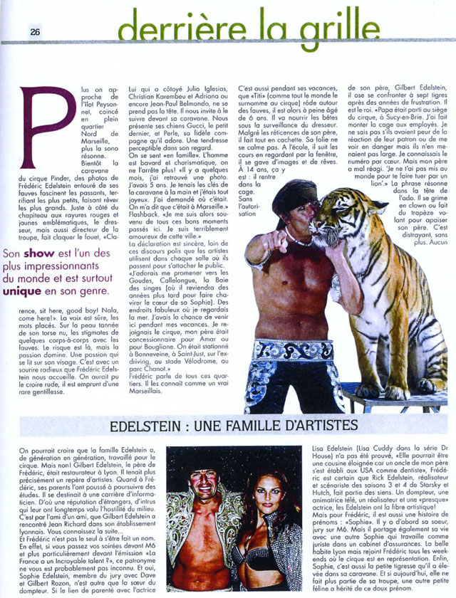 Frédéric Edelstein et le Cirque Pinder à l'honneur dans le magazine Gens du Sud