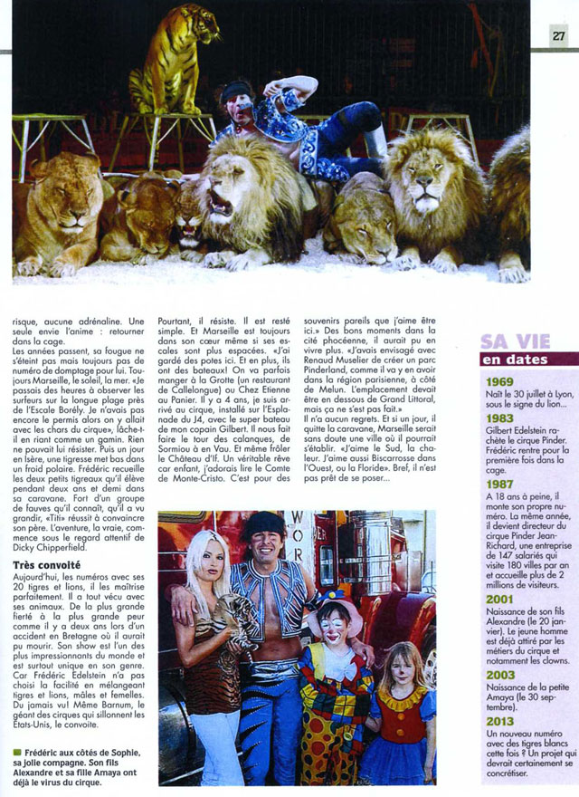 Frédéric Edelstein et le Cirque Pinder à l'honneur dans le magazine Gens du Sud