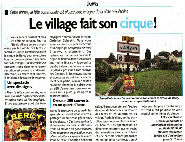 Essonne: le Cirque de Bercy à la Fête Communale de Janvry les 23 et 24 juin 2012