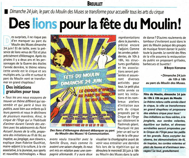 Essonne: le cirque s'invite à la Fête du Moulin à Breuillet le 24 juin 2012