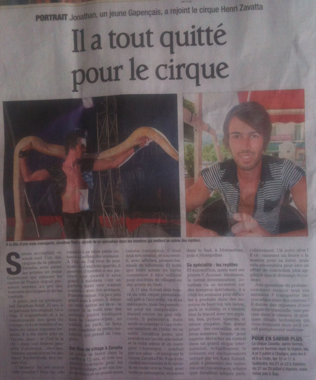 Hautes-Alpes: Jonathan Rouit a rejoint le Cirque Henri Zavatta à Serres