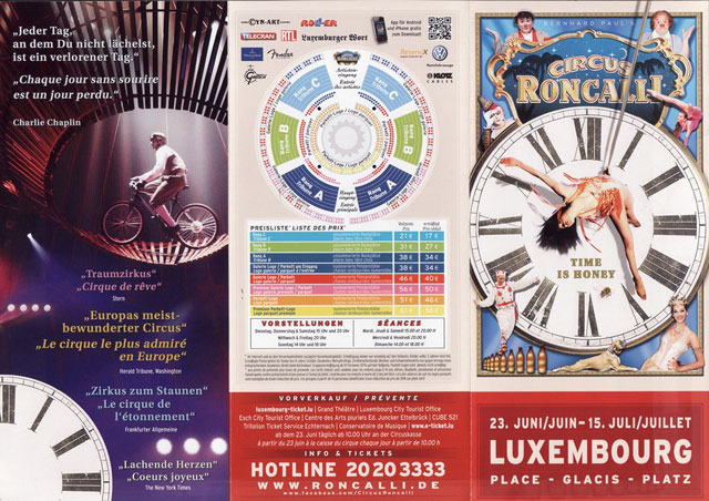 Grand Duché de Luxembourg: le dépliant publicitaire 2012 du Circus Roncalli à Luxembourg