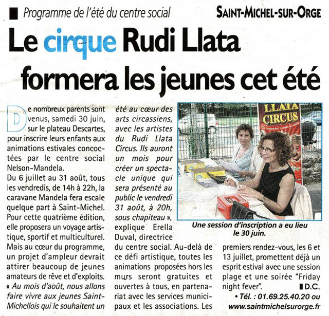 Essonne: stages de Cirque du Rudi Llata Circus à Saint-Michel-Sur-Orge au mois d'août prochain
