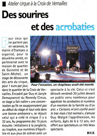 Essonne: succès pour les stages de cirque récemment organisés par le Reverdy Circus à Etampes