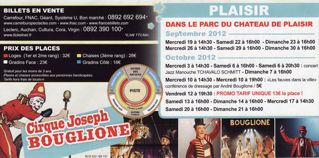 Yvelines: le nouveau flyer publicitaire du Cirque Joseph Bouglione à Plaisir