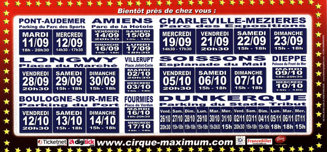 Le nouveau flyer publicitaire 2012 du Cirque Maximum