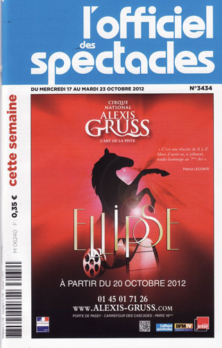 Paris: le Cirque National Alexis Gruss en couverture de l'Officiel des spectacles