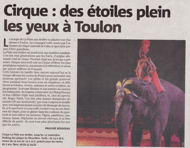 Var: La Piste aux Etoiles dans le quotidien Var-Matin à l'occasion de son récent passage à Toulon