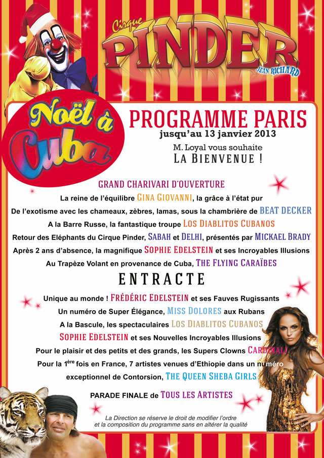 Paris: le programme parisien du Cirque Pinder sur la Pelouse de Reuilly