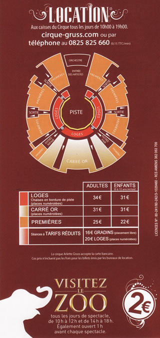Paris: le flyer publicitaire 2012 du Cirque Arlette Gruss sur la Pelouse de Reuilly
