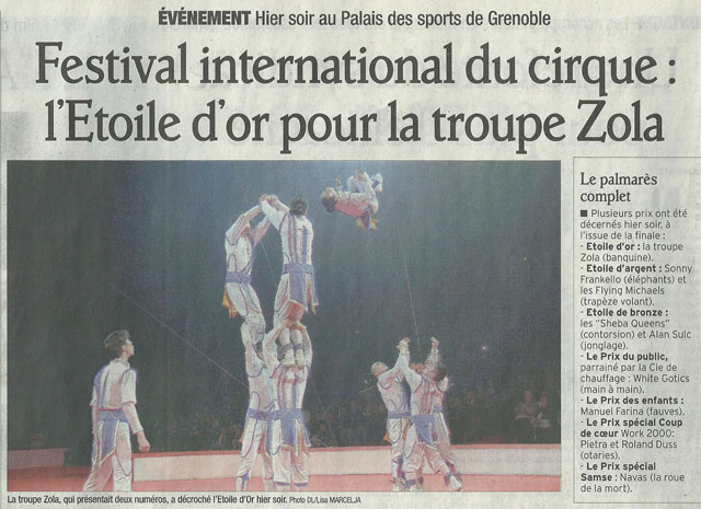 Isère: le palmarès du 11 Festival International du Cirque de Grenoble à l'honneur dans le Dauphiné Libéré