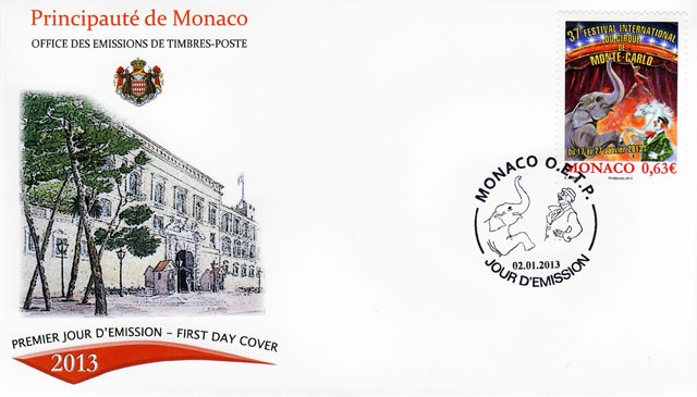Principauté de Monaco: un timbre spécifique édité à l'occasion du 37 Festival International du Cirque de Monte-Carlo