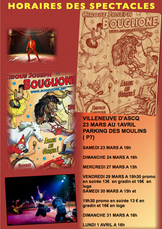 Nord: le Cirque Joseph Bouglione à Villeneuve d'Ascq du 23 mars au 01er avril 2013